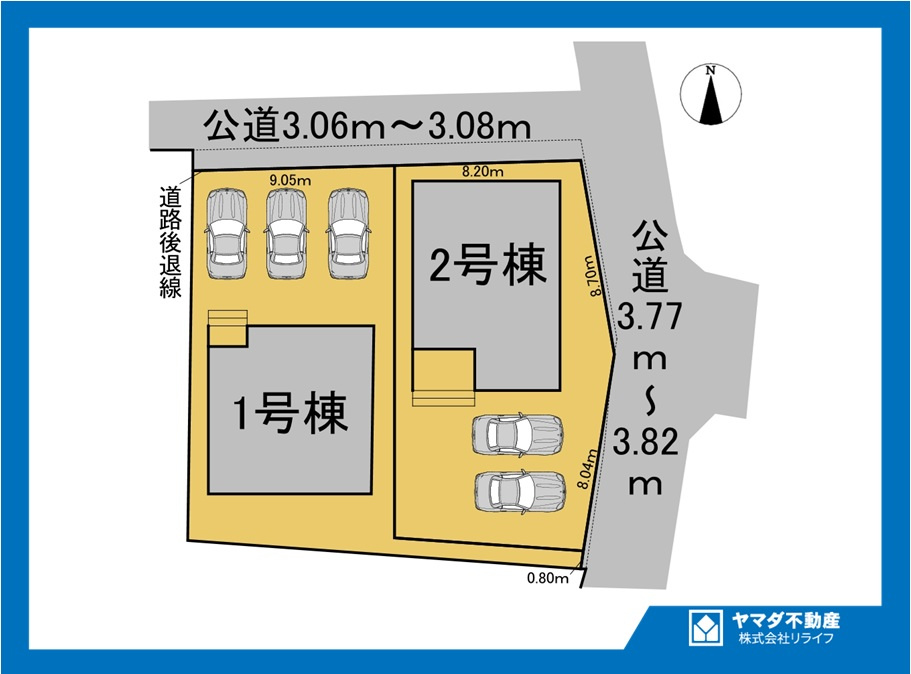 【商談中】リーブルガーデン　一宮市蓮池第３　全２区画分譲の区画図|■区画図
■YAMADA電機の　ヤマダ不動産　株式会社リライフ　
いつでもお問合わせ下さい。