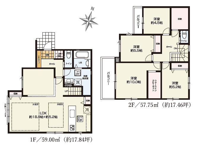 練馬区東大泉6丁目　ハイグレード仕様　ZEH水準住宅　全2棟の間取り|1号棟　4LDK+WIC　土地面積123.94m2　建物面積116.75m2