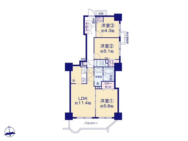 コンセールタワー所沢　中古マンション　20階の間取り|令和8年5月29日撮影