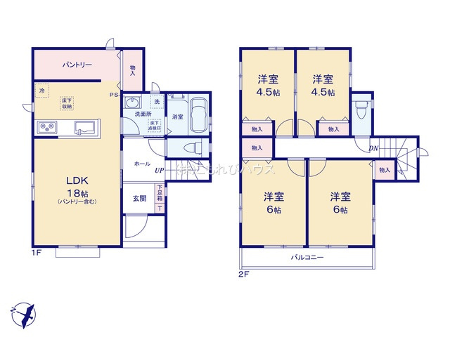 第7上尾二ツ宮　新築一戸建て　ハートフルタウン　2-Bの間取り|【全15棟・2-B号棟】第7上尾二ツ宮　新築一戸建て　ハートフルタウン　2-B・18LDK・土地面積110.00m2・建物面積93.57m2