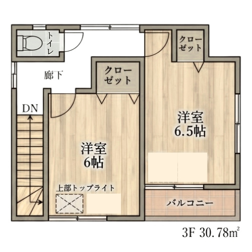 大宮区桜木町４丁目　桜木小学校学区　中古戸建の間取り|３Fにはトップライト付き（１部屋のみ）