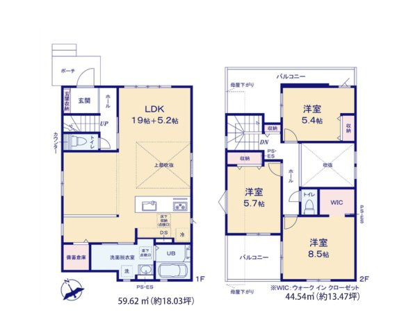 福岡市南区屋形原1丁目第2-2棟（1号棟）の間取り|全居室収納付きで便利です。