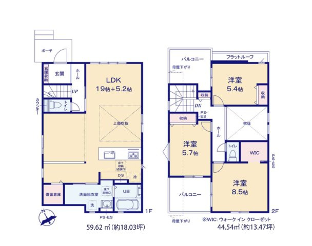 福岡市南区屋形原1丁目第2-2棟（2号棟）の間取り|全居室収納付きで便利です。