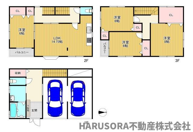 門真市上野口町　３階建の間取り