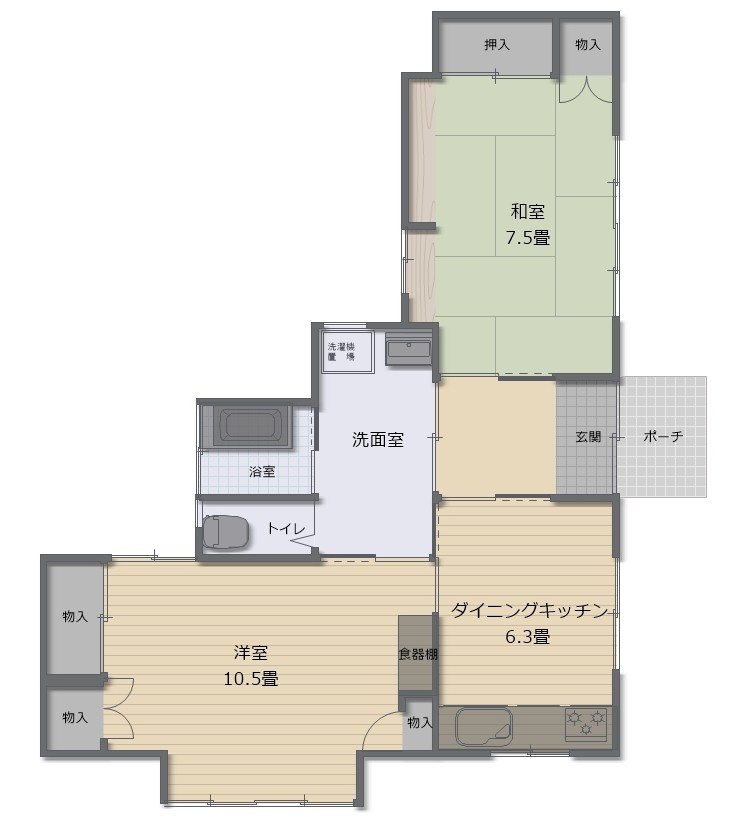 津山市日上　中古住宅　２DK の間取り