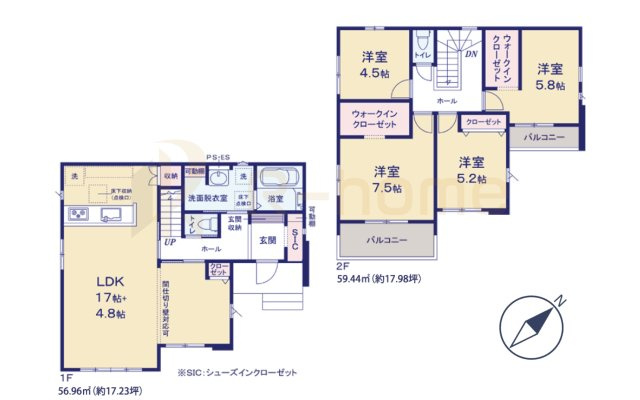 取手市宮和田15期　新築戸建て　3号棟の間取り|4LDK＋WIC＋SIC、土地面積222.51ｍ2、建物面積120.53m2