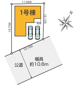 新築一戸建て 狭山市中新田の区画図|カースペース２台分(車種によります)