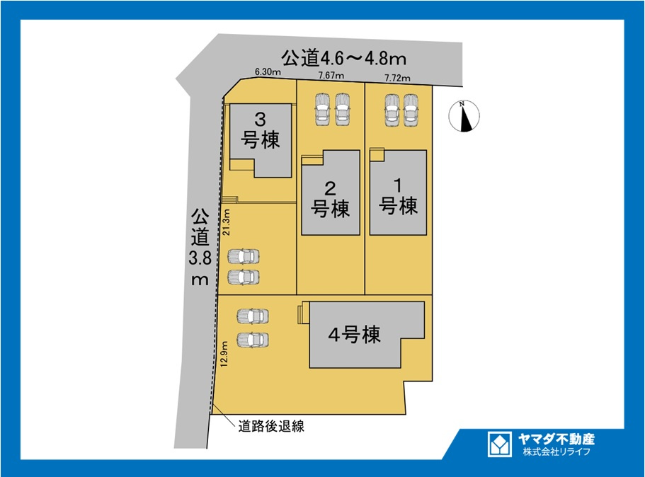 リーブルガーデン　一宮市浅井町尾関第2　全4区画分譲の区画図|■区画図
■YAMADA電機の　ヤマダ不動産　株式会社リライフ　
いつでもお問合わせ下さい。