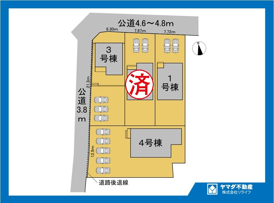 【商談中】リーブルガーデン　一宮市浅井町尾関第2　全4区画分譲の区画図|■区画図
■YAMADA電機の　ヤマダ不動産　株式会社リライフ　
いつでもお問合わせ下さい。