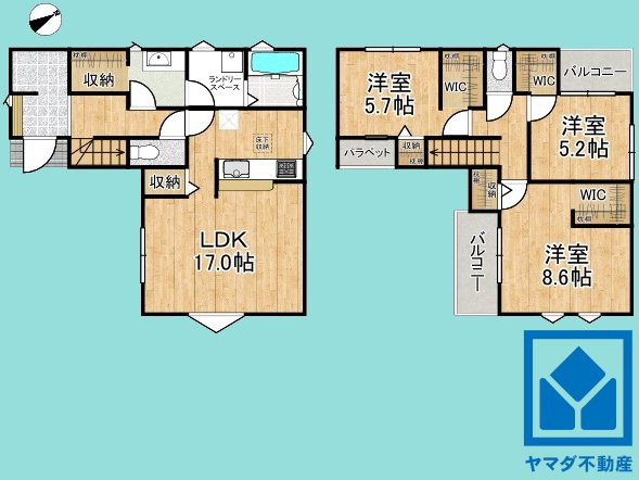 西宮市五月ケ丘　2期　の間取り|3LDK、土地面積111.69平米、建物面積102.47平米、木造2階建。2026年8月完成予定。容積率は前面道路幅員による制限がございます。また建蔽率は角地緩和の適用がございます。