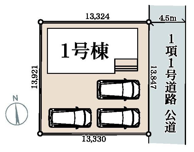 リーブルガーデンＳ前橋青柳町第4　１号棟の区画図|駐車場3台ご用意しています！
前面道路も広く車の出し入れもしやすいですよ！