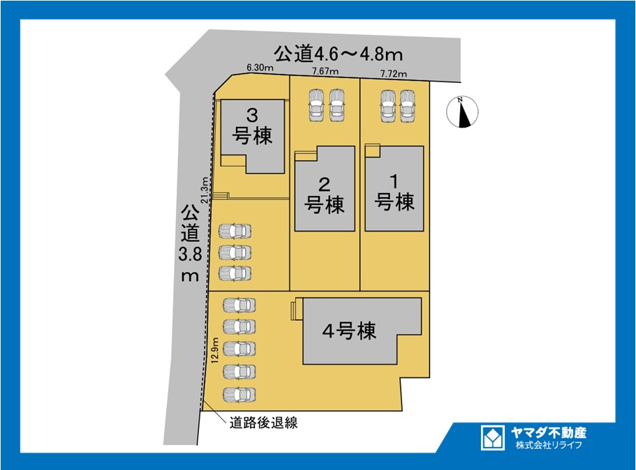 【商談中】リーブルガーデン　一宮市浅井町尾関第2　全4区画分譲の区画図|■区画図
■YAMADA電機の　ヤマダ不動産　株式会社リライフ　
いつでもお問合わせ下さい。