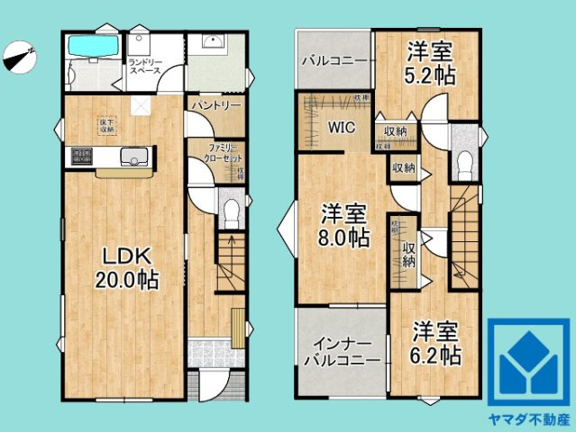 西宮市五月ケ丘　2期　3号棟の間取り|3LDK、土地面積140.94平米、建物面積113.44平米、木造2階建。建物面積にインナーバルコニー約7.45平米含みます。2026年8月完成予定。容積率の前面道路幅員制限、敷地内高低差・擁壁等あり