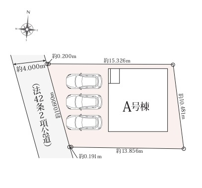 新築一戸建て 狭山市広瀬1丁目の区画図|カースペース３台分(車種によります)