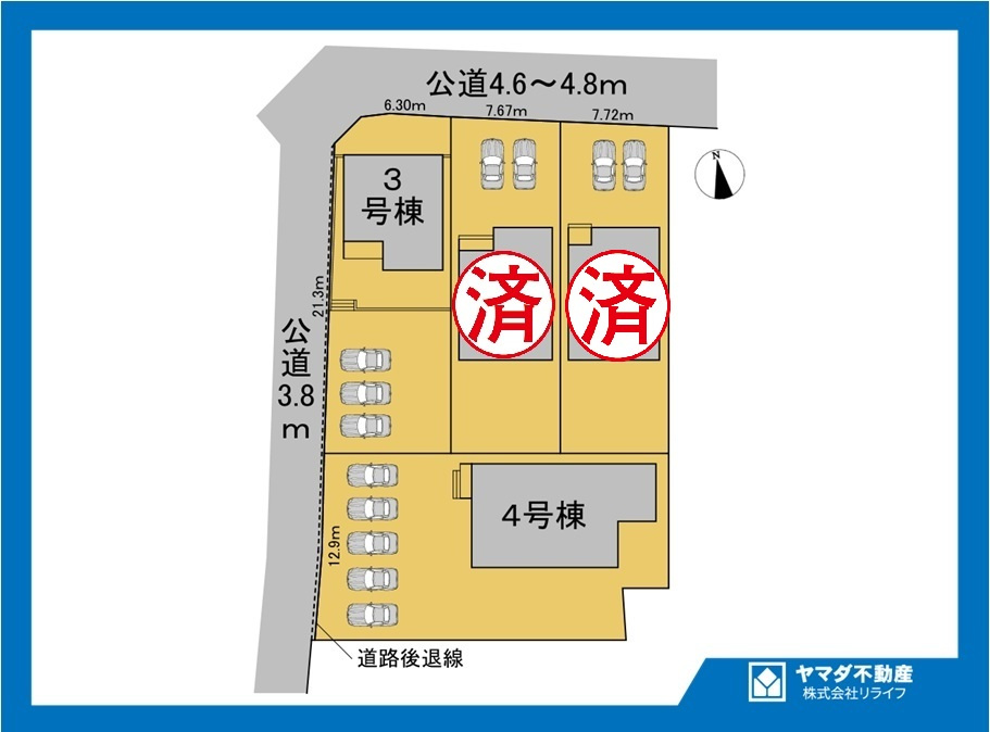 リーブルガーデン　一宮市浅井町尾関第2　全4区画分譲の区画図|■区画図
■YAMADA電機の　ヤマダ不動産　株式会社リライフ　
いつでもお問合わせ下さい。