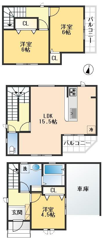 豊中市稲津町3丁目　新築戸建の間取り