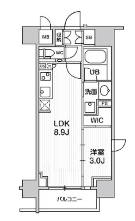 シーズンフラッツ大森ブライトの間取り|間取り　南向きバルコニー南東角部屋の1LDK　各部屋広くはありませんが、ウォークインクローゼット付！
