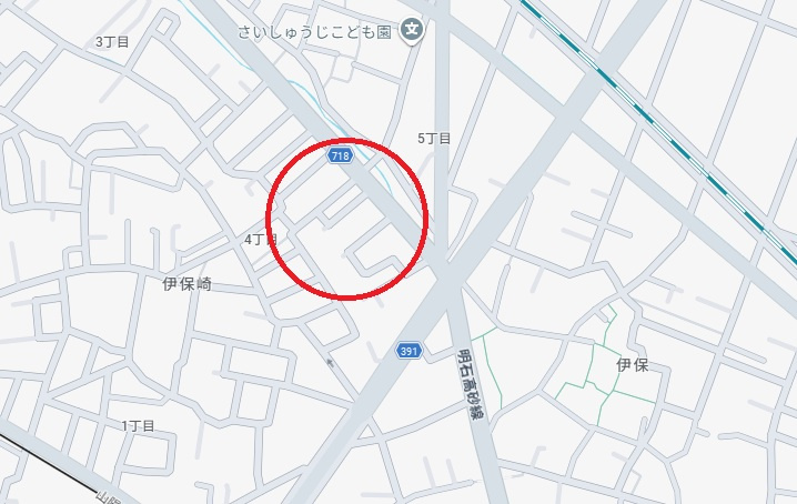 高砂市伊保崎4丁目　　山陽電鉄「伊保駅」徒歩10分の地図
