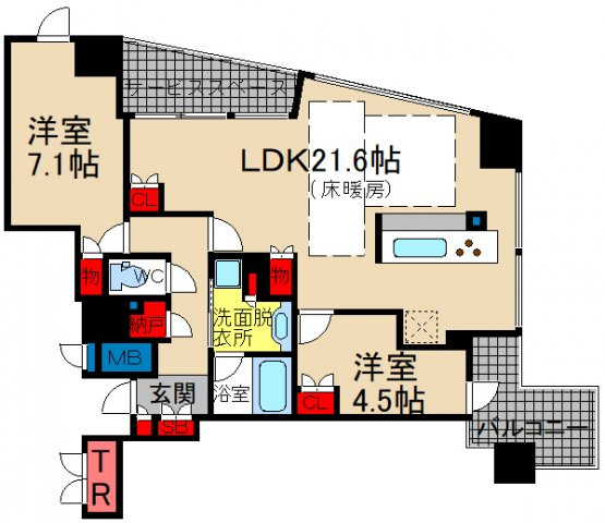 PROUD  TOWER の間取り|全室採光なので明るいお部屋です！