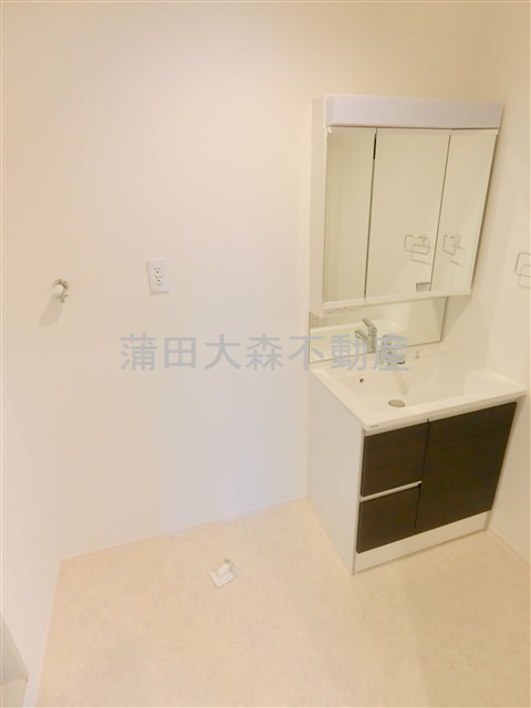 TALO新蒲田の洗面所|3面鏡の独立洗面台　洗濯機置き場　洗面脱衣所