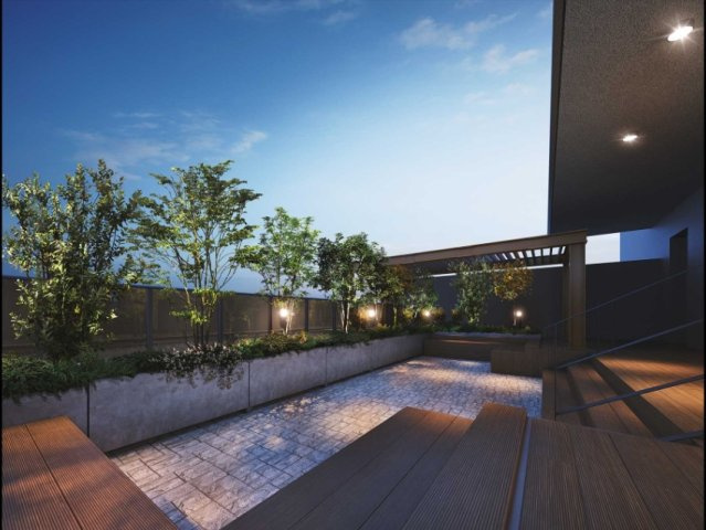 デュ・レジア博多レジデンスのバルコニー|屋上にラウンジがついています！(無料)