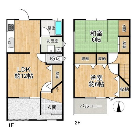 【間取り】 | 門真市島頭4丁目　貸家 | ２LDK。　建物面積：58.98㎡（17.84坪）。
南向きにつき陽当たり良好です♪