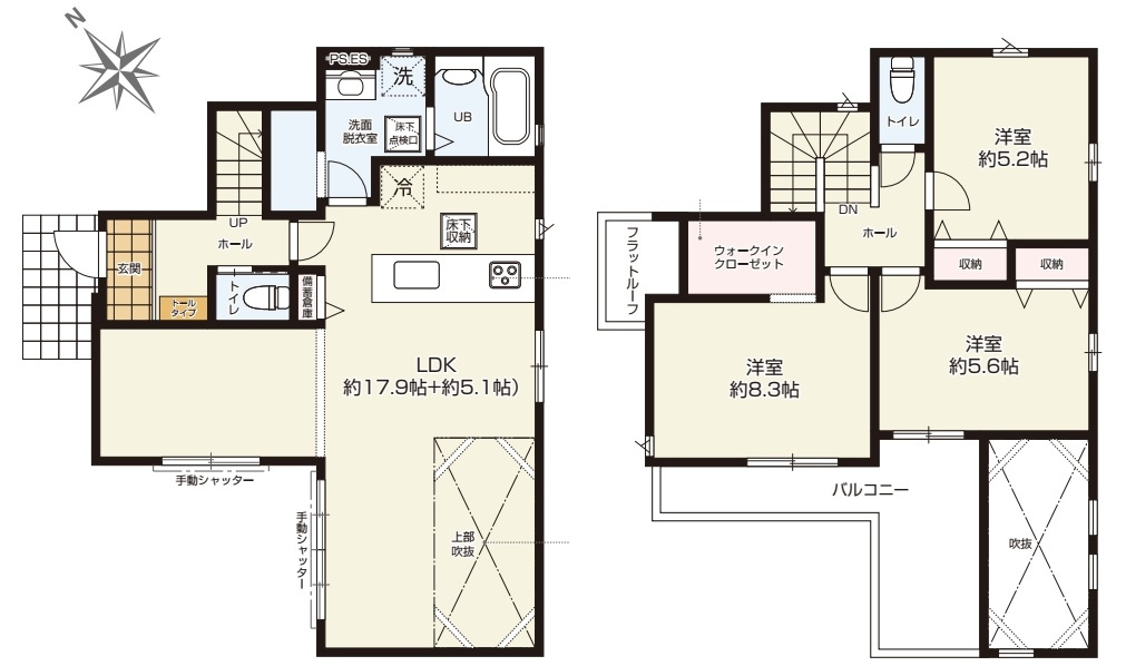 桶川市朝日　2期　新築一戸建て　KEIAI GRACE　01の間取り|桶川市朝日2期　新築一戸建て　KEIAI GRACE　01、3LDK、土地面積120.76m2、建物面積96.83m2