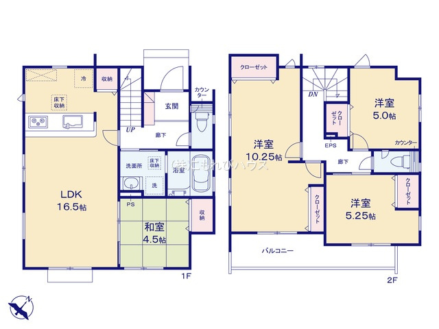 桶川市北1丁目　8期　新築一戸建て　ブルーミングガーデン　02の間取り|桶川市北1丁目　8期　新築一戸建て　ブルーミングガーデン　02、4LDK、土地面積142.38m2、建物面積100.61m2
