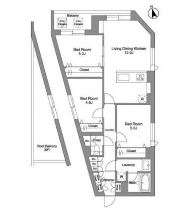 スタイリオ桜新町　フリーレント1か月　礼金0　最上階の間取り