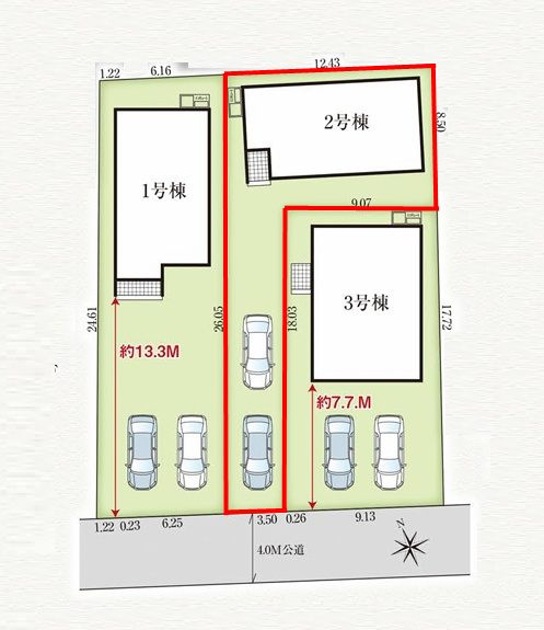 郡山市東原１丁目　　　２号棟　　　富田東小学校、富田中学区の区画図