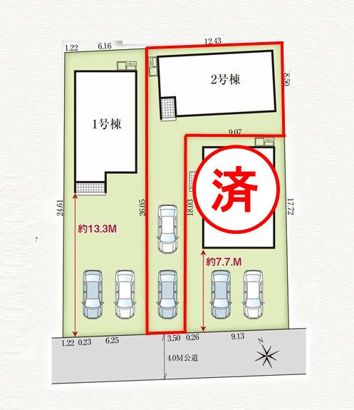 郡山市東原１丁目　　　２号棟　　　富田東小学校、富田中学区の区画図