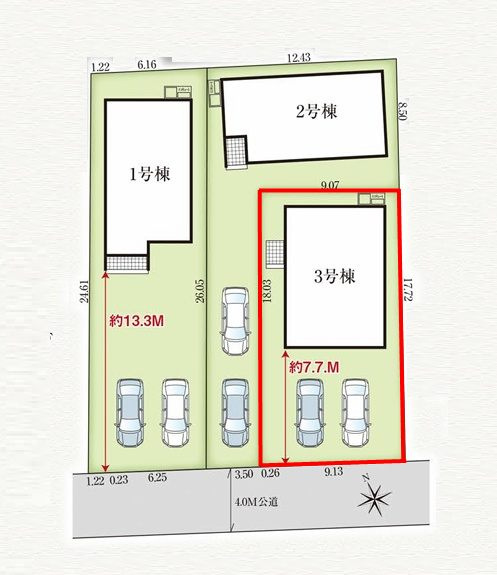 郡山市東原１丁目　　　３号棟　　　富田東小学校、富田中学区の区画図