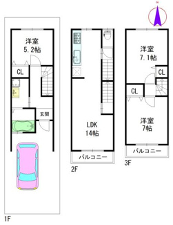 【その他】 | 建物参考プラン：間取り3LDK、木造3階建、建物面積延78.16平米（1F22.88平米、2F28.35平米、3F26.93平米）