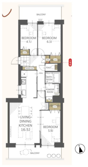 【間取り】 | のむら貝塚ガーデンシティ弐番館 | 専有面積72.34平米/3LDK/南西向き■ペット飼育可（細則有）リフォーム済みで快適に過ごせます◎