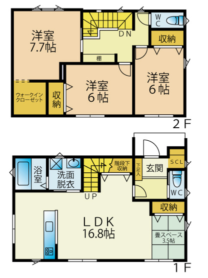 【間取り】 | 【中古戸建住宅】大仙市大曲田町 令和4年新築 大曲小学校区の3LDK戸建住宅カーポート・物置あり