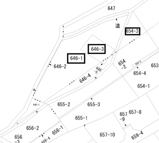【土地図】 | 厚南北３丁目土地（646-1他、計３筆）／古家付き・現状渡し・255坪