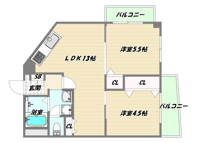 大阪市淀川区東三国３丁目の賃貸マンションの間取り