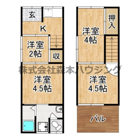 【間取り】 | 　守口市南寺方中通2丁目1テラスハウス