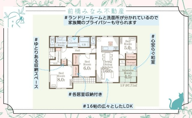 【新築平屋】伊勢崎市茂呂町第３　１号棟(全５棟)　リーブルガーデン　新築建売分譲の間取り