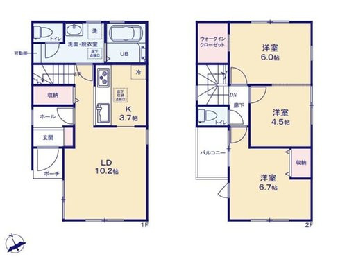 【Livele Garden.S】東久留米市前沢５丁目第３の間取り|〇本物件【２号棟】の間取・平面図です〇　敷地面積:　95.95㎡　建物面積:　74.92㎡　