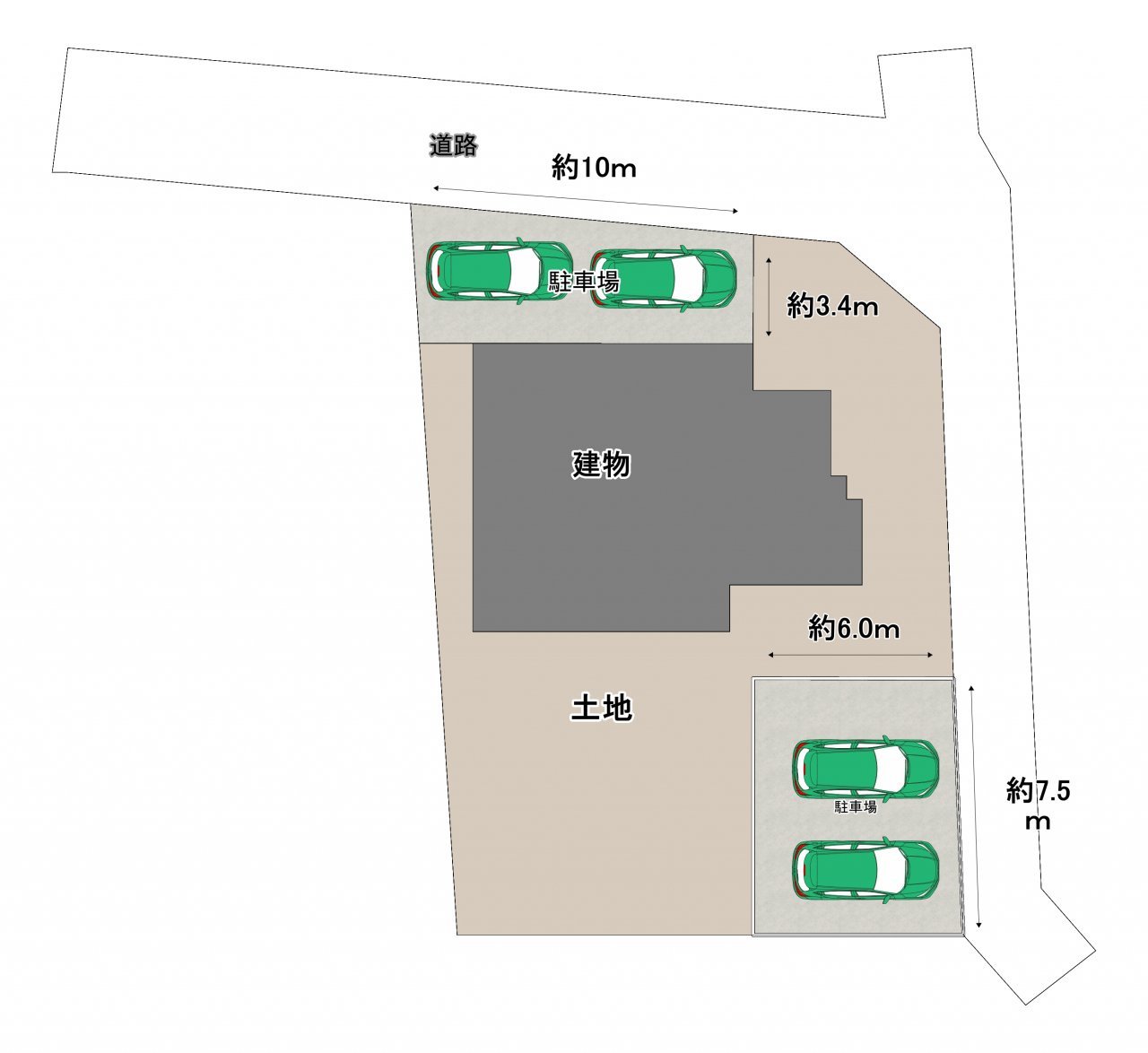 いわき市常磐下船尾居作　4LDK中古住宅　陽当たり良好！　不動産プラスの区画図|区画図。駐車場の新設工事を行います。駐車場は合計で4台停めることができます。ご友人やご家族の方が来た時に安心して駐車しておくことができますね。