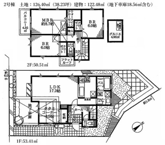 【間取り】 | 【仲介手数料無料！！】川崎市麻生区上麻生7丁目　新築戸建て（全31棟）2号棟 4880万円 | 2号棟　4LDK　建物：122.48㎡㎡（地下車庫18.56㎡含む）