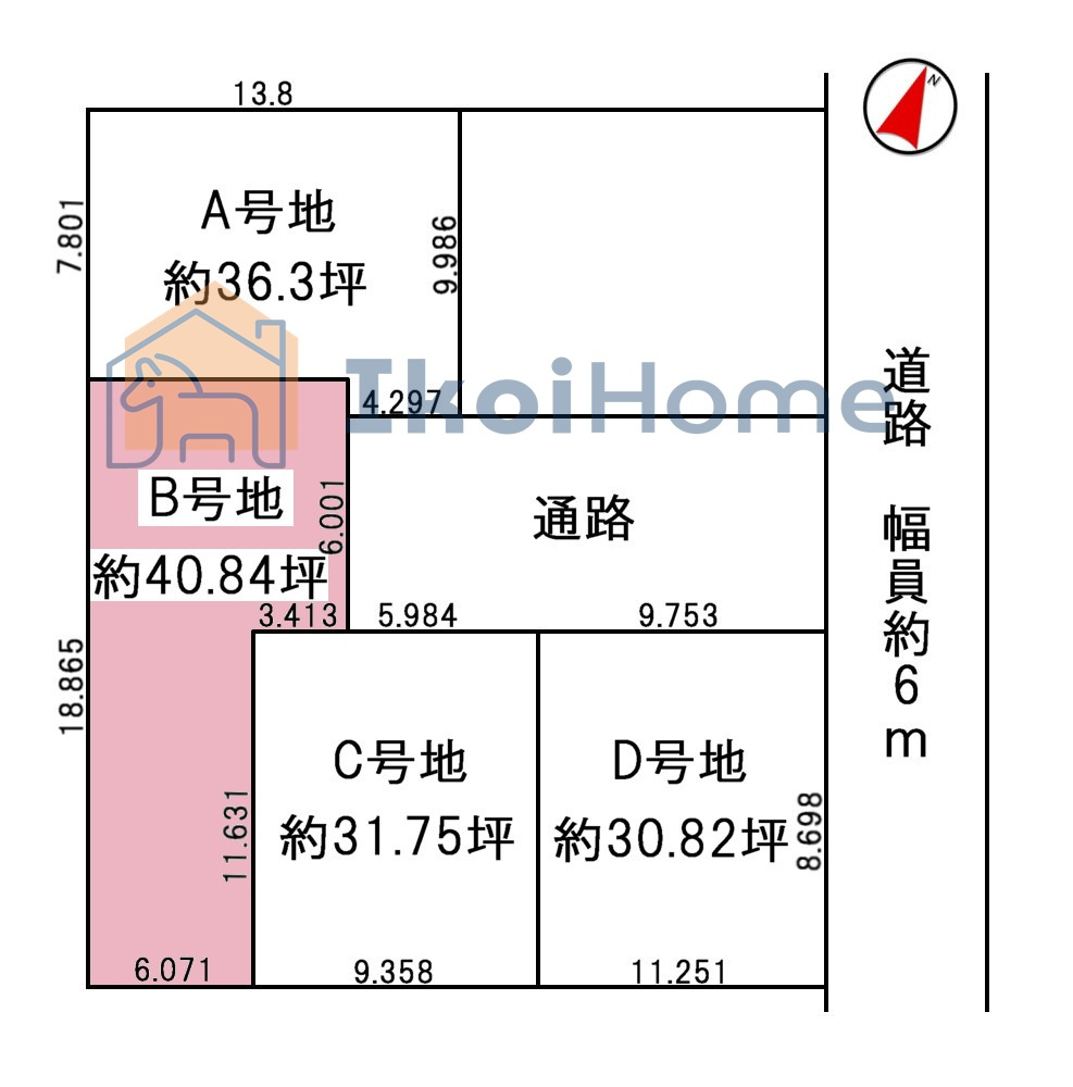 神戸市西区上新地2丁目全4区画B号地　土地の土地図|全4区画！30坪以上！間口も広く建築条件ございませんのでお好きなハウスメーカーで建築可能です！