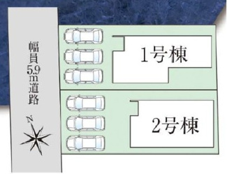 【区画図】 | 北名古屋市鍛冶ヶ一色新築建売全2棟！広々パントリー収納あります♪小学校まで徒歩9分！お車並列3台可能 | 北名古屋市鍛冶ヶ一色新築建売全2棟！広々パントリー収納あります♪小学校まで徒歩9分！お車並列3台可能
