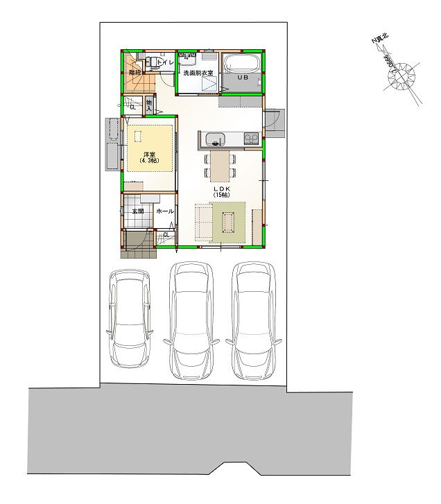 高知市百石町3丁目 ⑪ 新築戸建ての区画図|駐車スペース…軽自動車含む、並列3台可