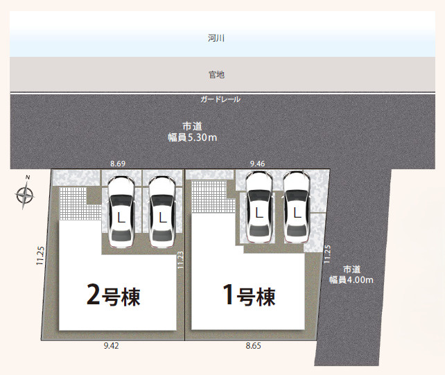 静岡市葵区古庄三丁目6期　全2棟の区画図