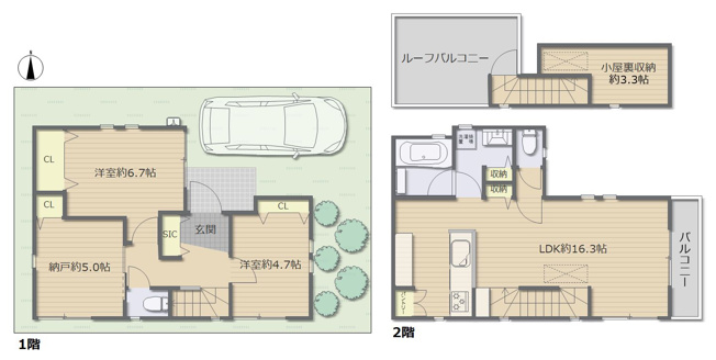 【間取り】 | 練馬区旭町１丁目　中古戸建て | 開放感のあるルーフバルコニーで、心地よい風と景色を楽しめます
