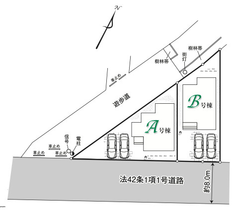 【仲介手数料無料】所沢狭山ケ丘１０期全２棟Ｂ号棟　所沢の新築なら西武ハウジングの区画図