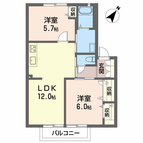 【間取り】 | シャーメゾンK・T | 2LDKのお部屋です