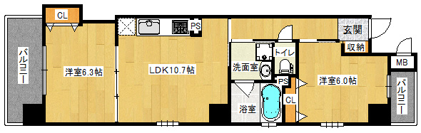 ピアッツァレント今井町の間取り|2LDK